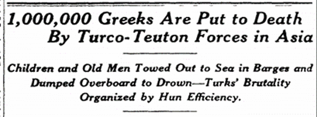 «Washington Post», 1 Ιανουαρίου 1918: Αναφορά για το πρόγραμμα αφανισμού των Ελλήνων της Ανατολής, οργανωμένο από τις τουρκογερμανικές δυνάμεις.